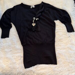 Black Sweater with Tassel Detail